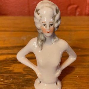 Vintage Porcelain Half Doll Pincushion.
